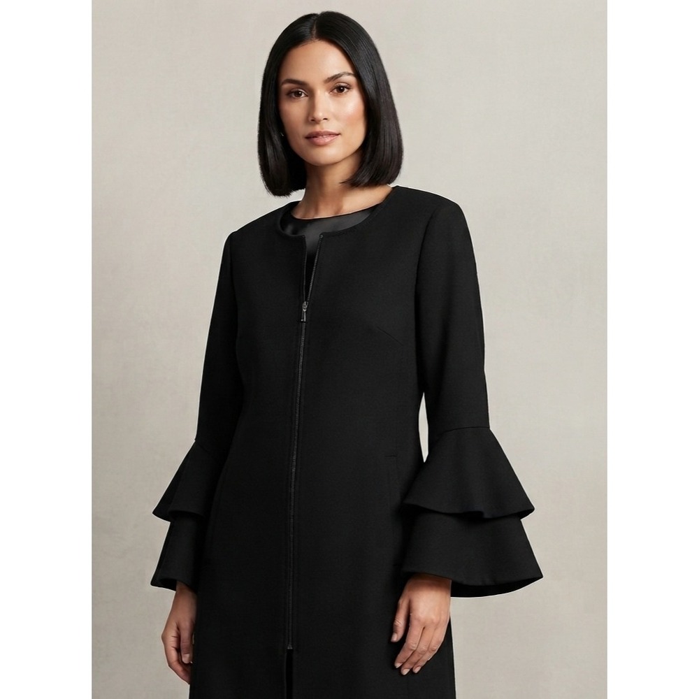 Alfani Bell Sleeve Zip Front Collarless Topper Jacket Black XL